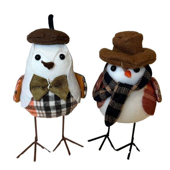 Fall Autumn Fabric Birds Plaid‎ Decor Set of 2 - Picture 1 of 10